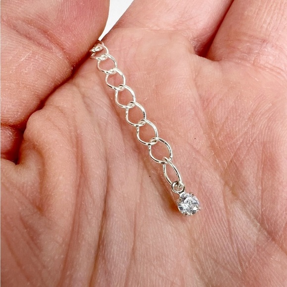 Cubic Zirconia Double Layered Dainty Silver Chain Necklace - Picture 10 of 15